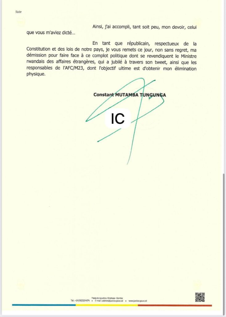Constant Mutamba quitte le gouvernement, dénonçant un complot « conçu à Kigali » (Découvrez l’intégralité de sa lettre de démission) 15 L4