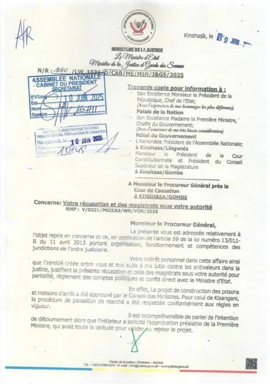 Affaire prison de Kisangani : Mutamba dénonce une « cabale politique » et récuse le PG près la Cour de cassation 11 WhatsApp Image 2025 06 10 a 21.11.15 487c47a3