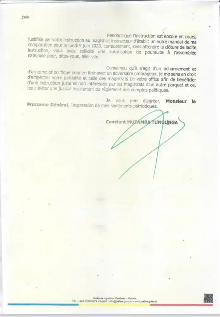Affaire prison de Kisangani : Mutamba dénonce une « cabale politique » et récuse le PG près la Cour de cassation 13 WhatsApp Image 2025 06 10 a 21.11.33 2b077cef